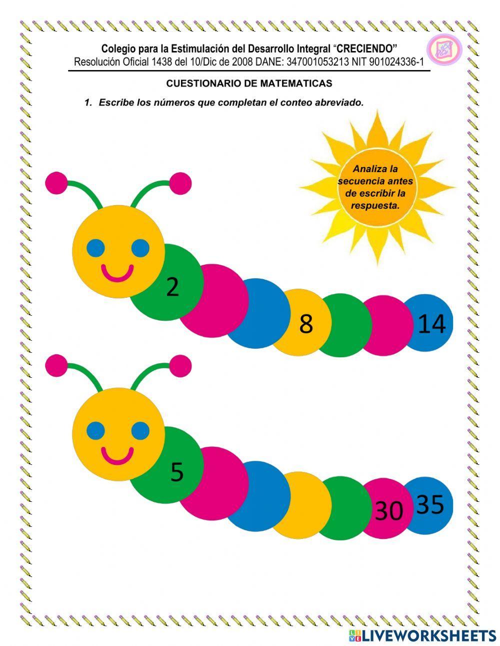Cuestionario matemáticas