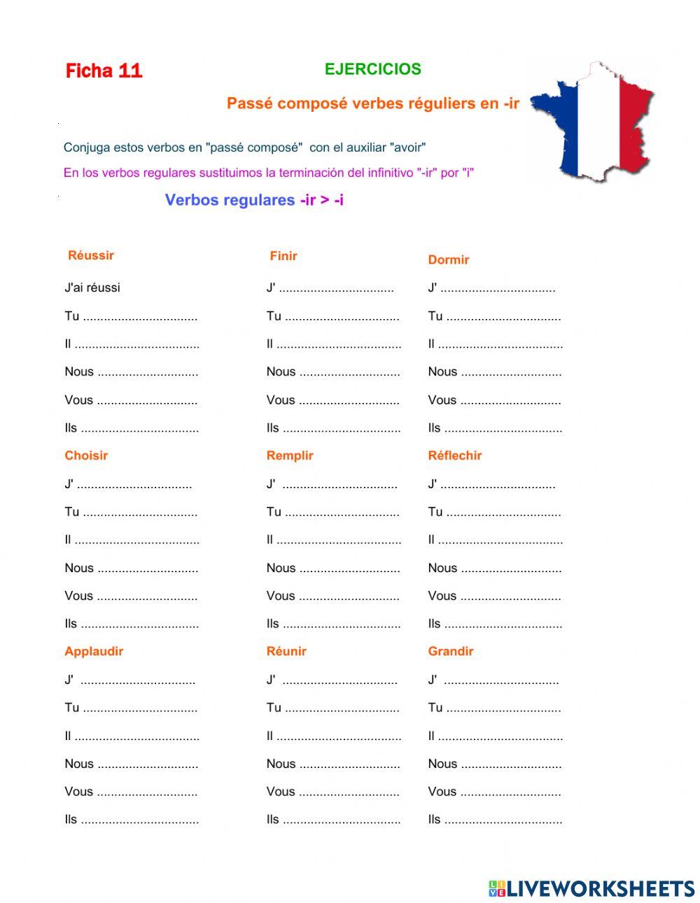 Passé composé verbes reguliers en -ir