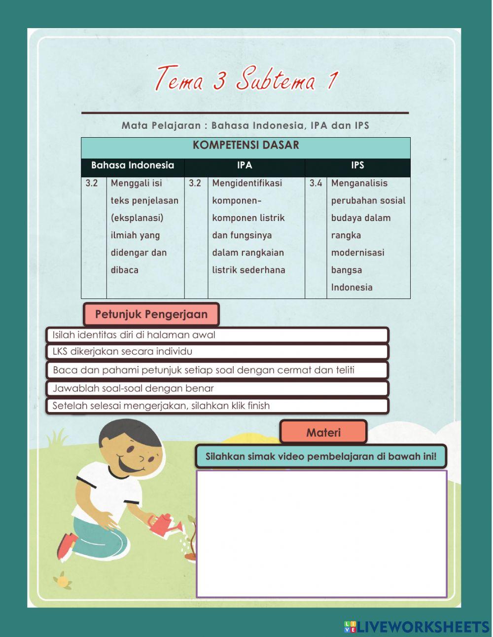 Lembar Kerja Siswa Kelas 6 SD Tema 3 - Subtema 1