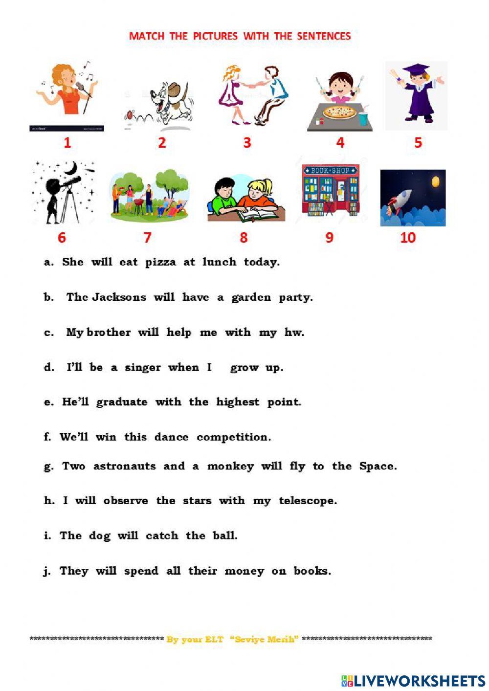 WILL - match the sentences with the pictures