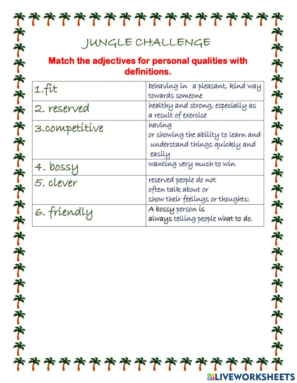 Personal qualities for Jungle challenge