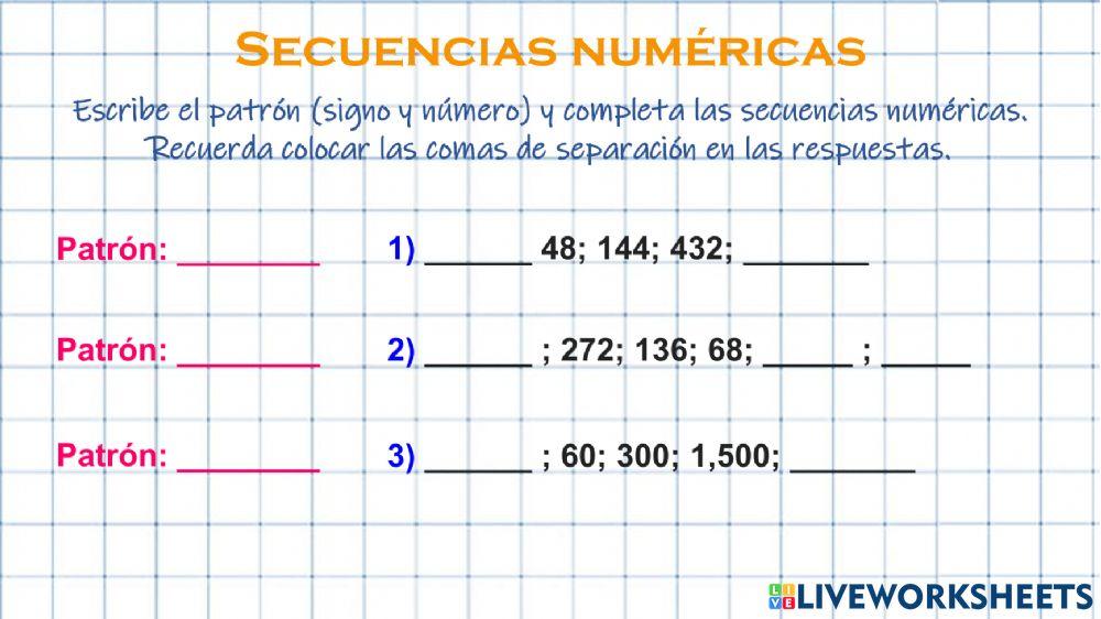 Secuencias Numéricas (multiplicación y división)