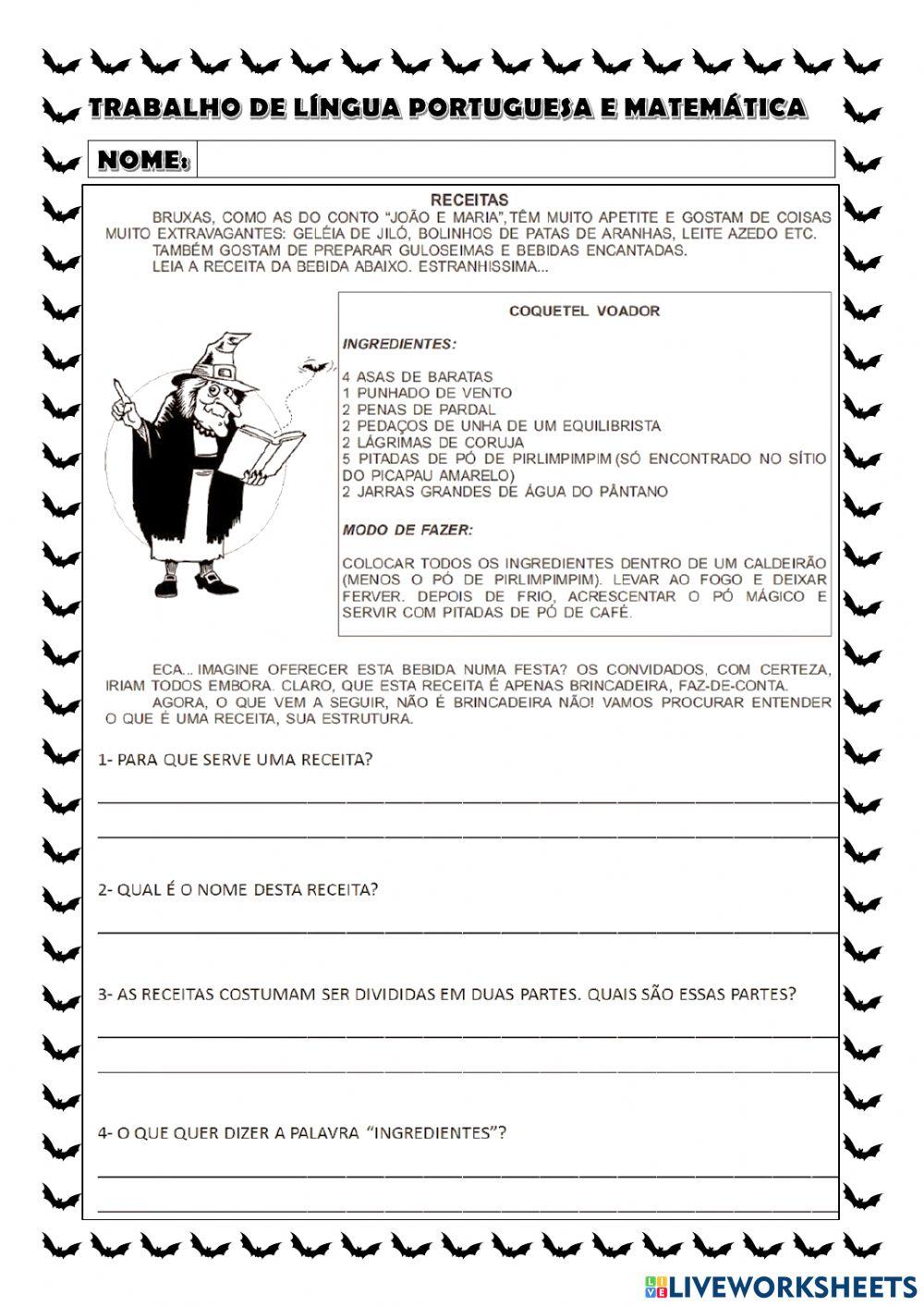 Trabalho língua portuguesa e matemática