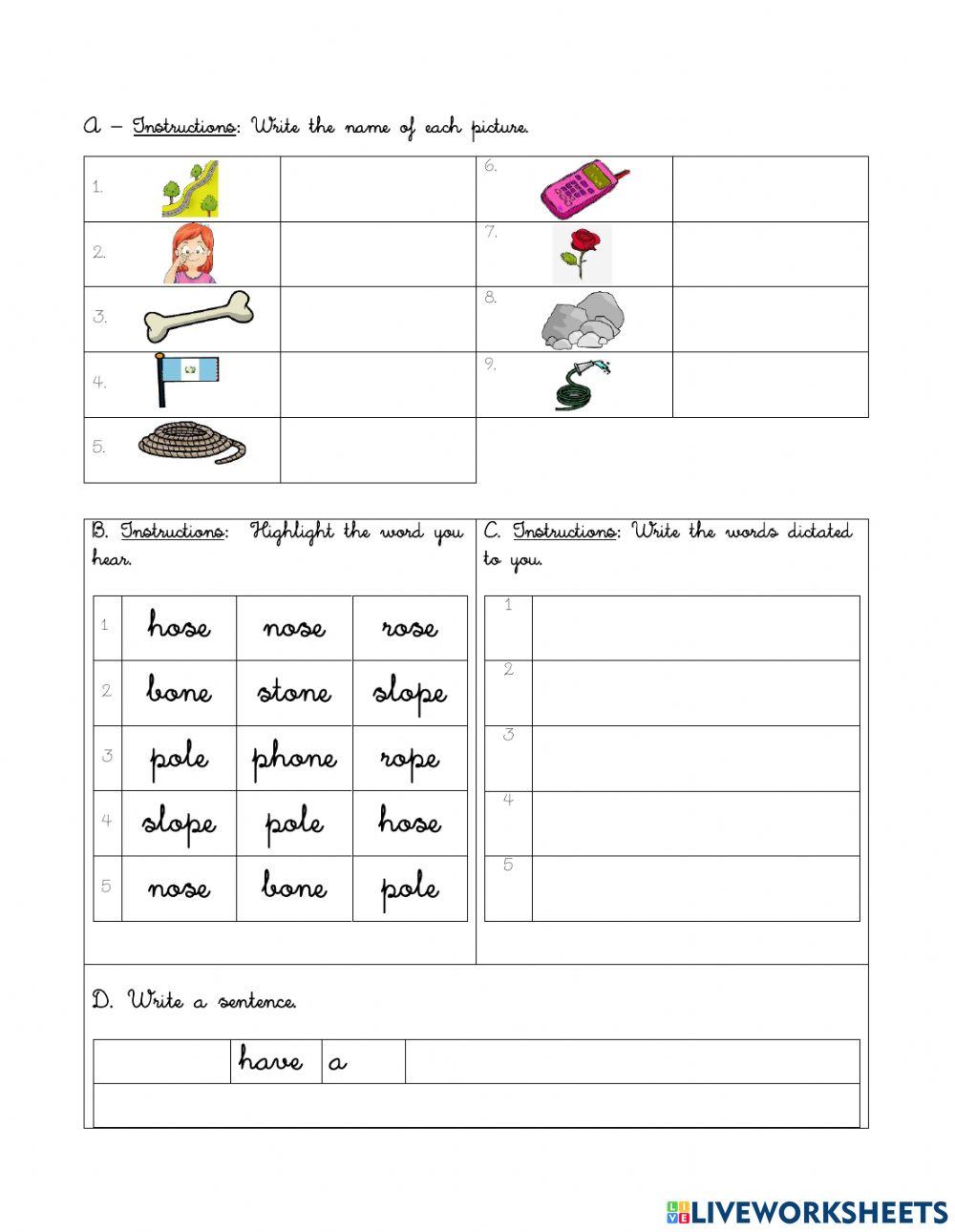 Lesson 9: words with long o EXERCISES