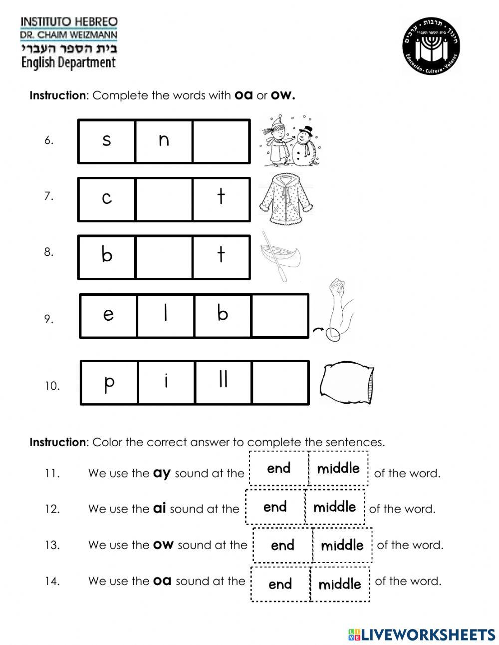 Phonics Worksheet: Long vowels a - o