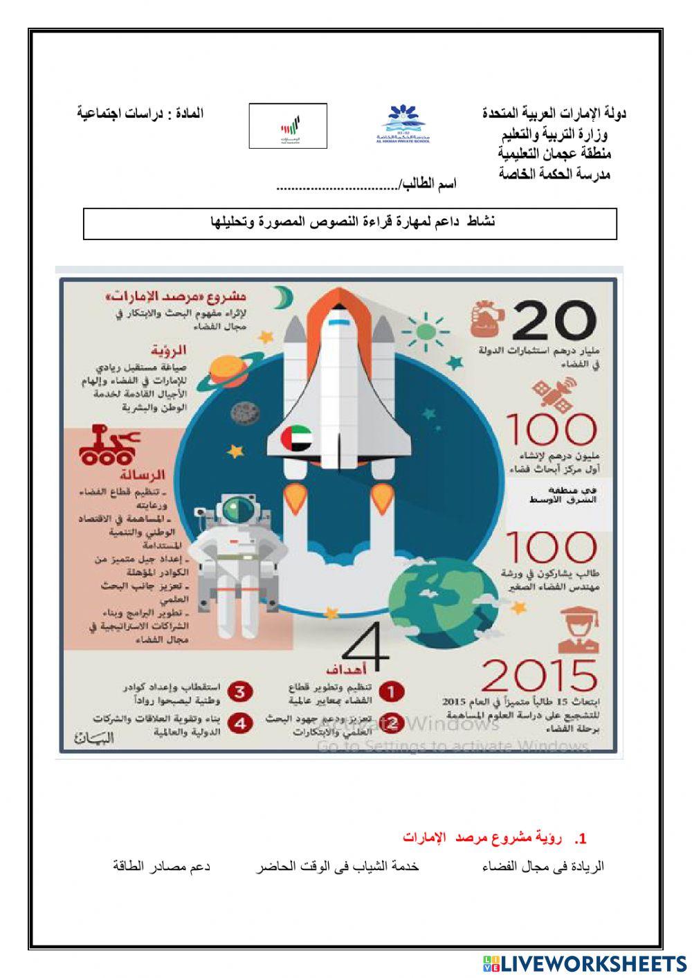 نشاط داعم لمهارة  قراءة النصوص المصورة وتحليلها