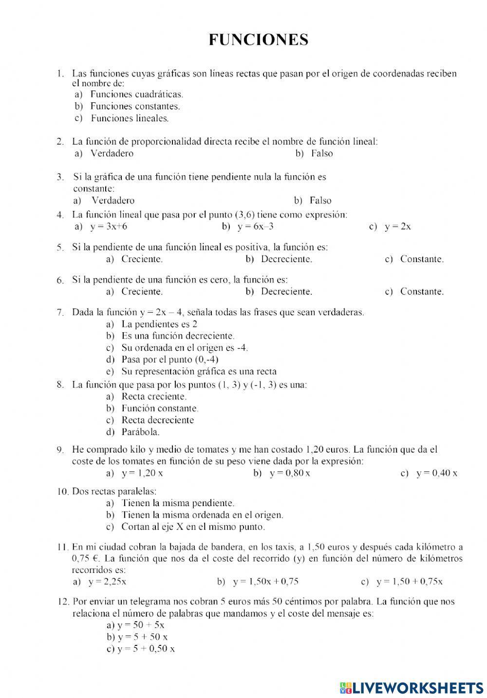 Funciones lineales y afines