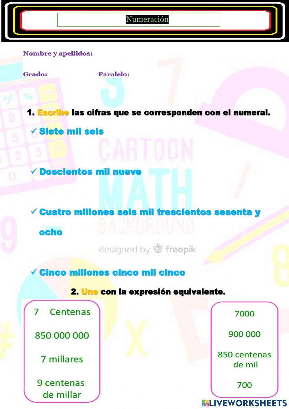 Leer y escribir números hasta nueve cifras