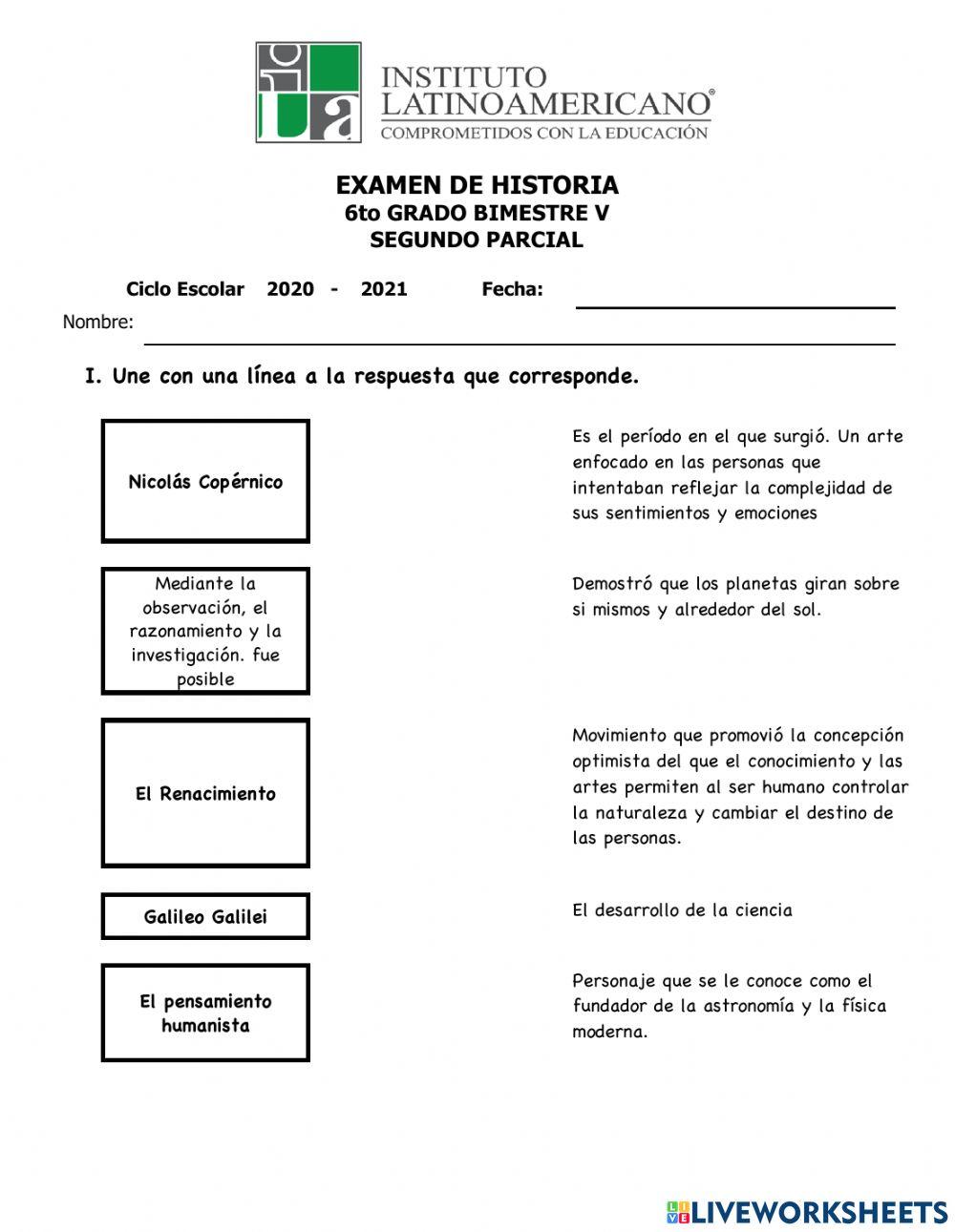 Examen de historia segundo momento 3er. Bim.