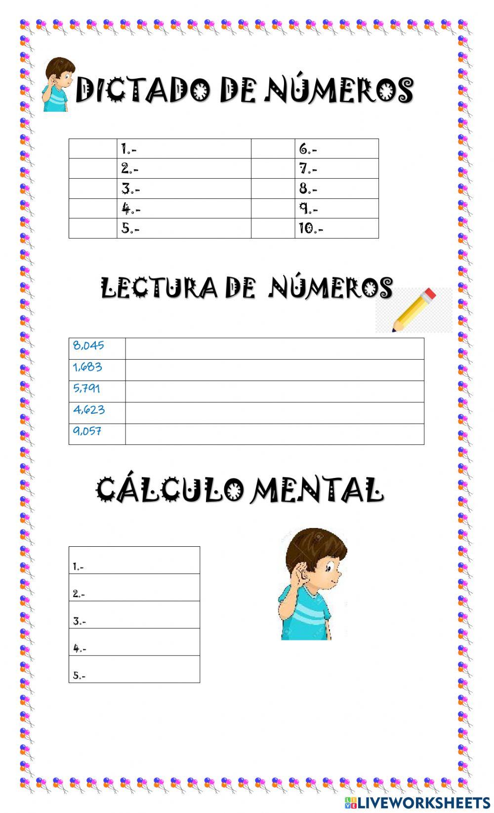 Dictado de números y cálculo mental
