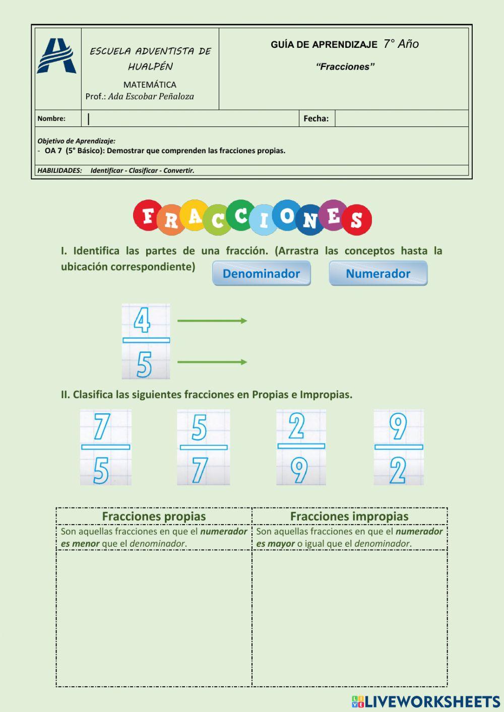 Fracciones propias e impropias