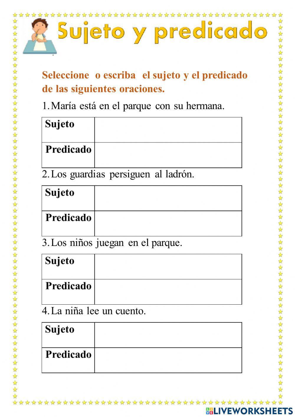 Sujeto Y Predicado Online Exercise For 3 Live Worksheets