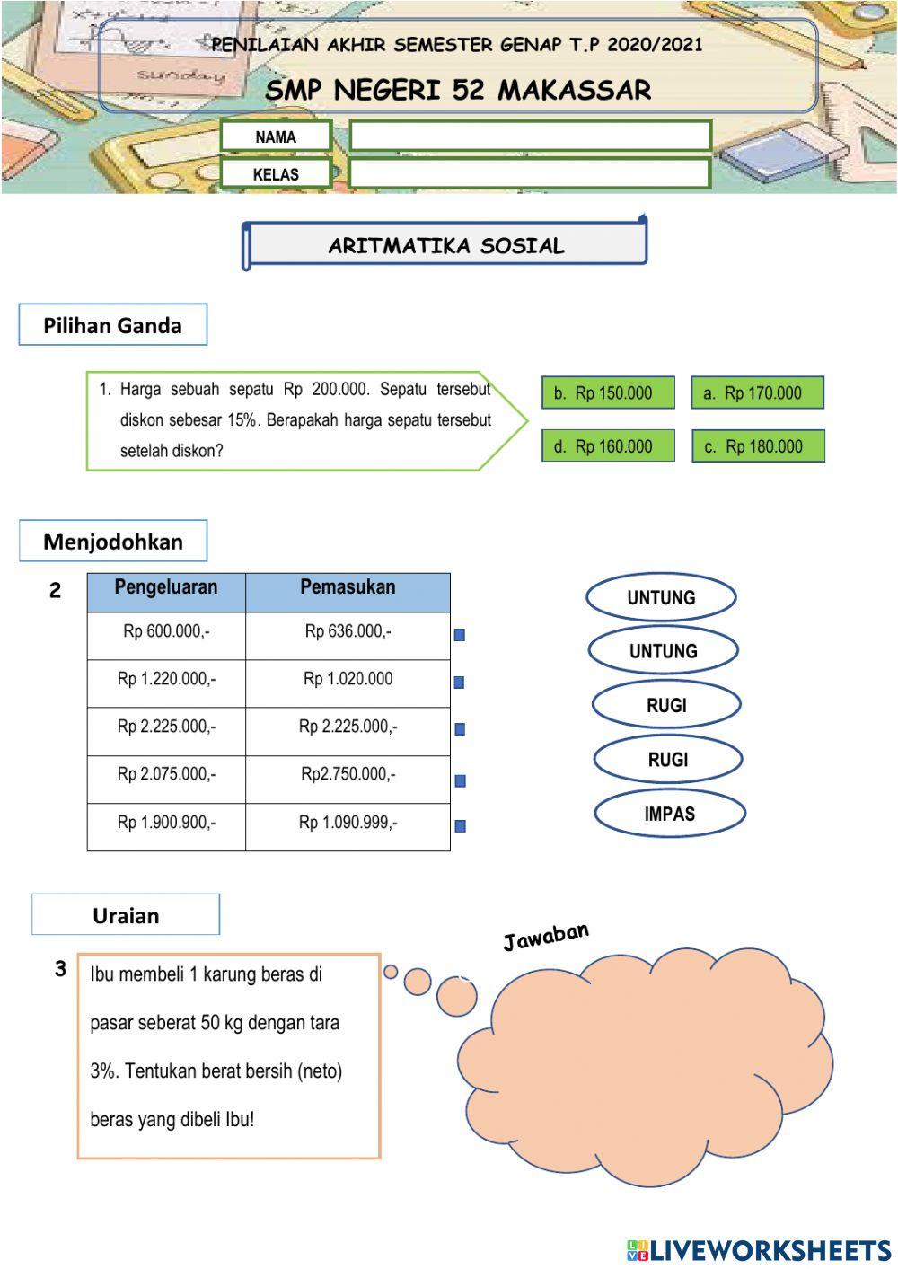 Penilaian Akhir Semester Genap T.P 2020-2021