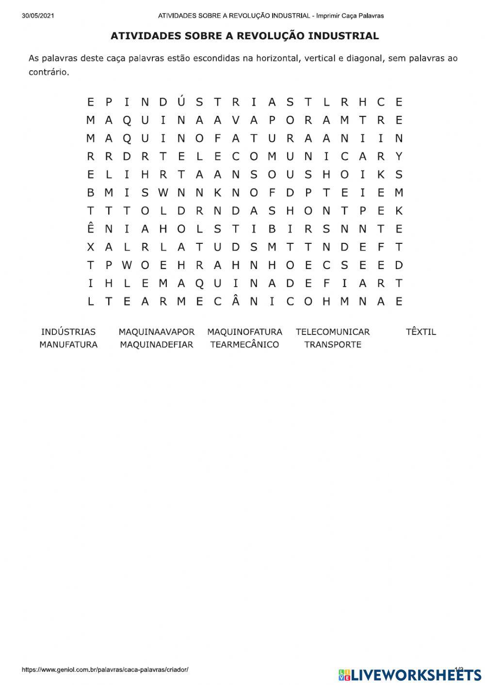 Atividades sobre a revolução industrial