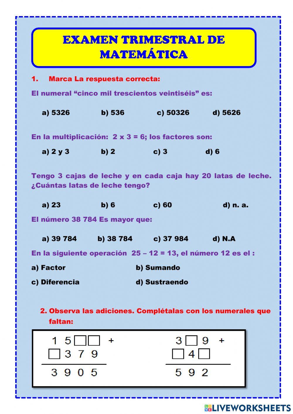 Números naturales y sus operaciones