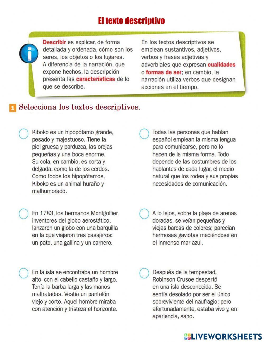 Los textos descriptivos