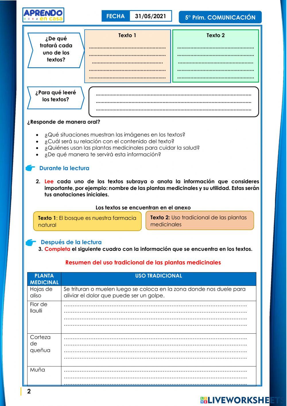 Leemos textos acerca de las prácticas y saberes ancestrales para  el cuidado de la salud.