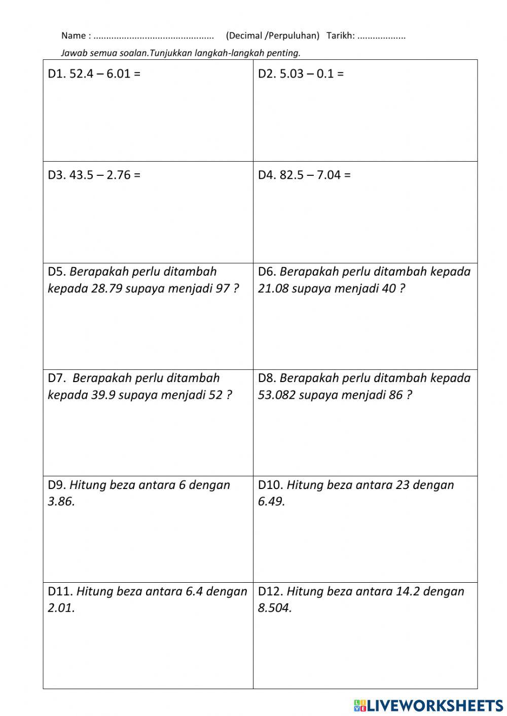 Menolak nombor perpuluhan