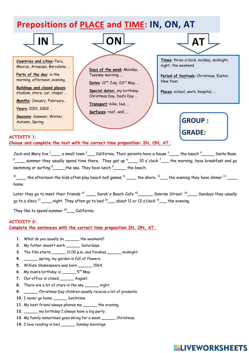 Prepositions of place & time