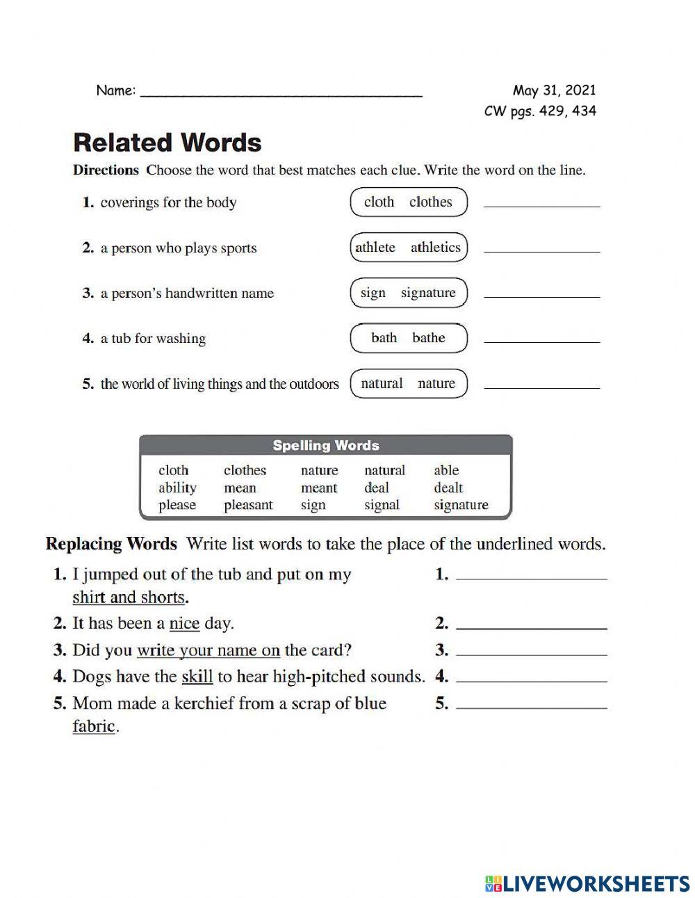 English 3rd CW 05-31