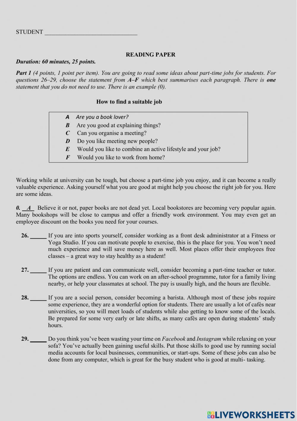 EXAM PRACTICE: Reading part b2