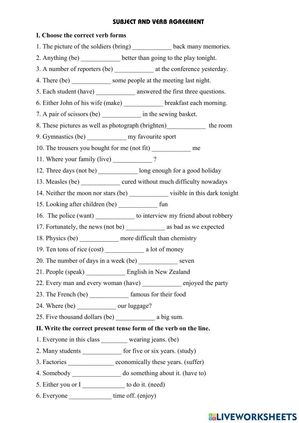 Subject and verb agreement