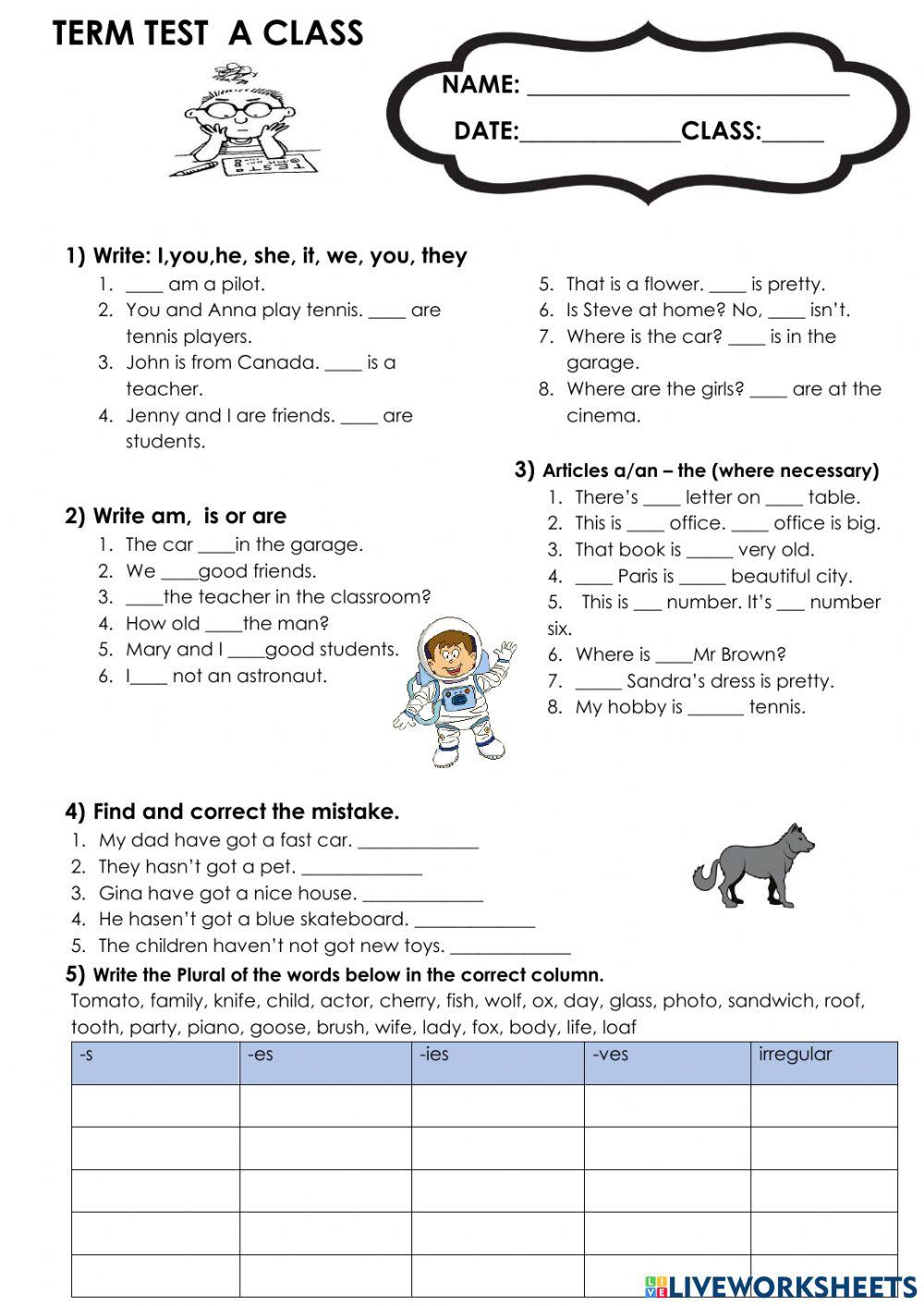 Grammar test A 1-2