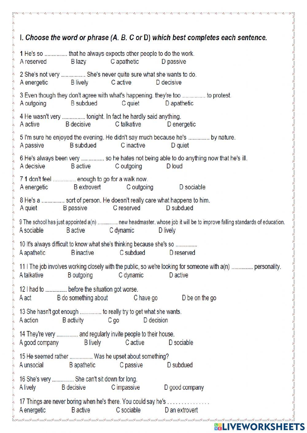 English Behaviour Vocabulary & Collocations