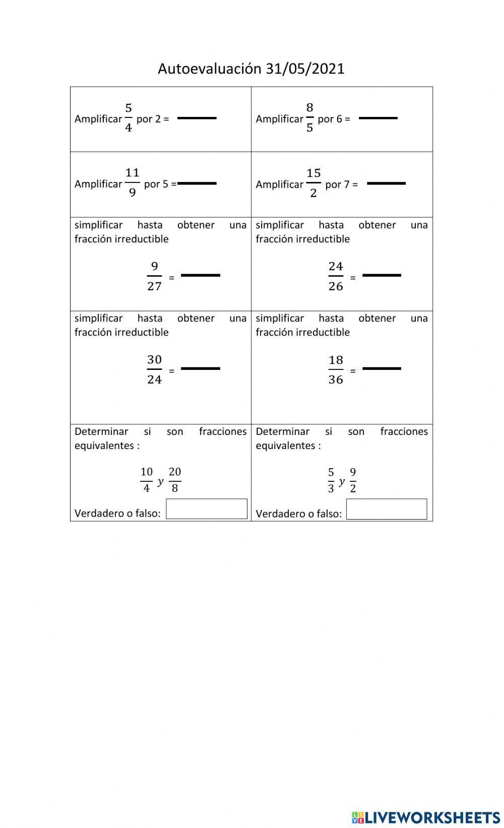Amplificación y Simplificación de fracciones
