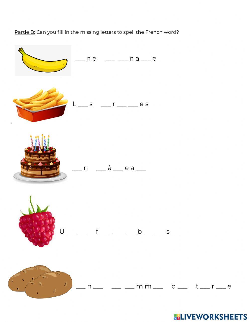 Food Vocabulary Matching and Spelling (LL)