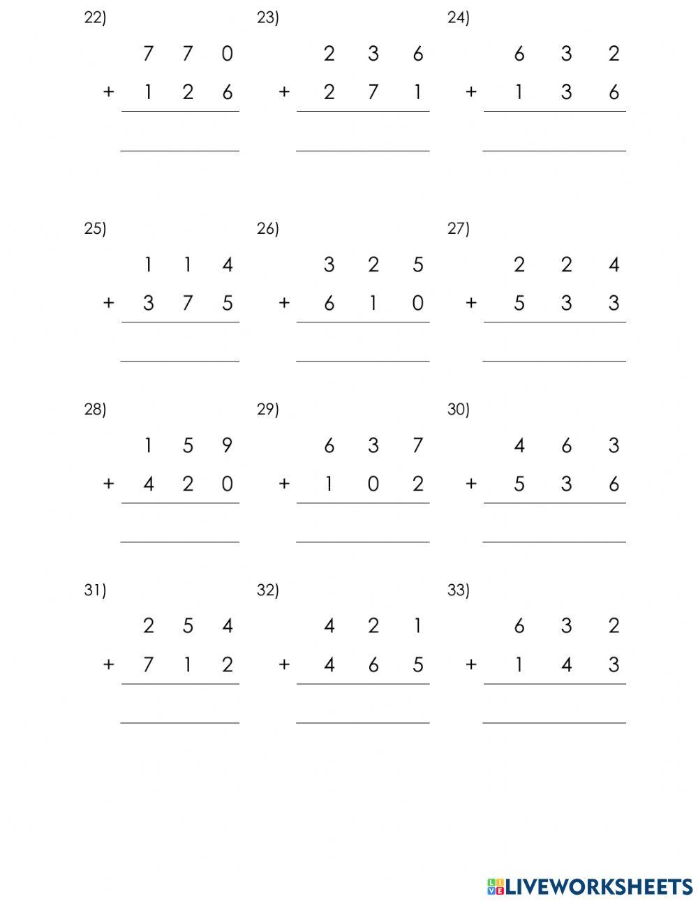 3 digit addition without change