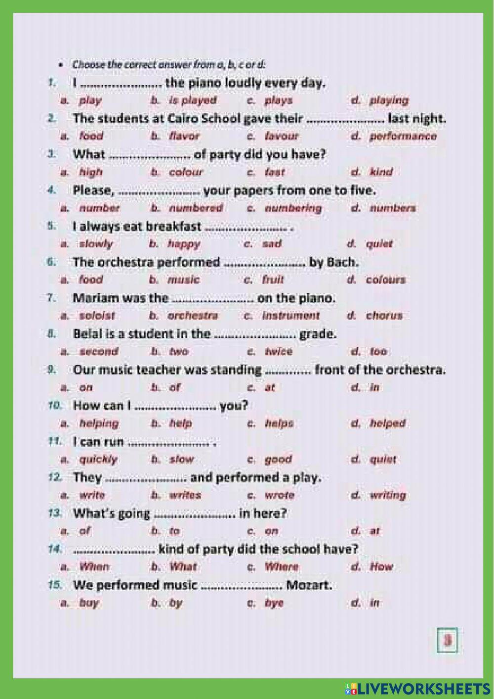Choose the correct word activity for 1 live worksheets