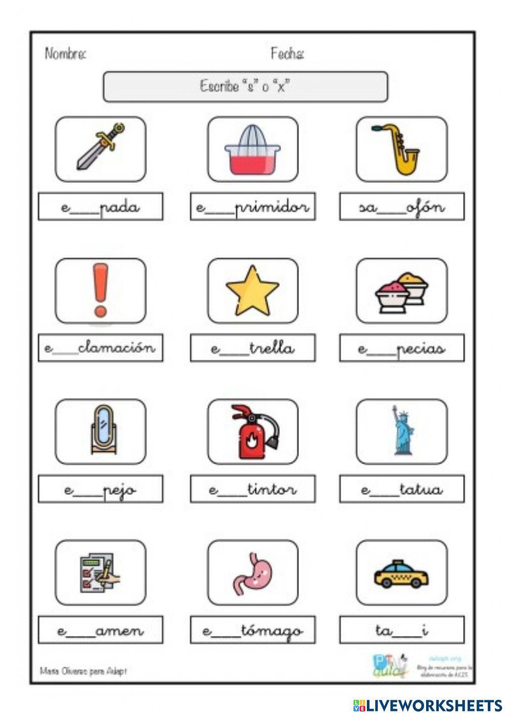 Palabras con x y s worksheet | Live Worksheets
