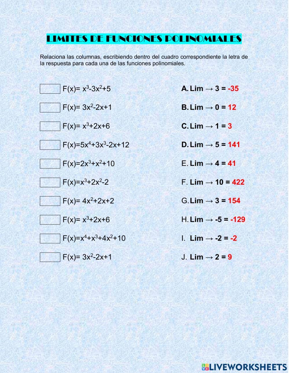 Limites de Funciones Polinomiales