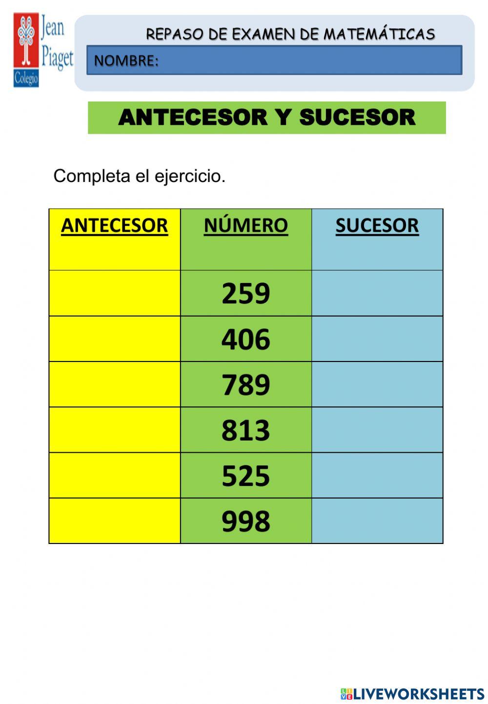 Antecesor y sucesor