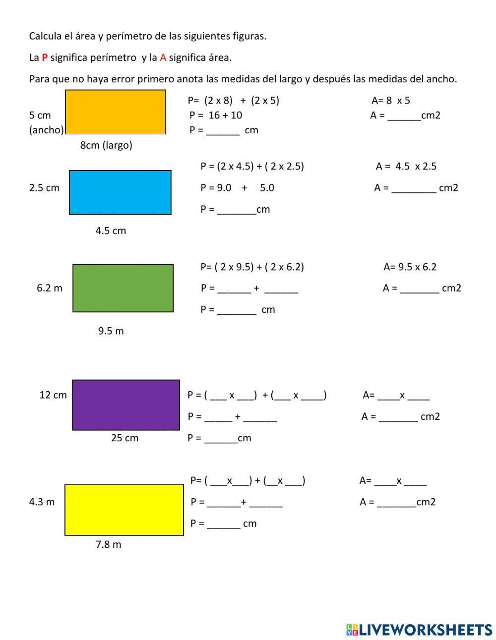 Perímetro y área del rectángulo