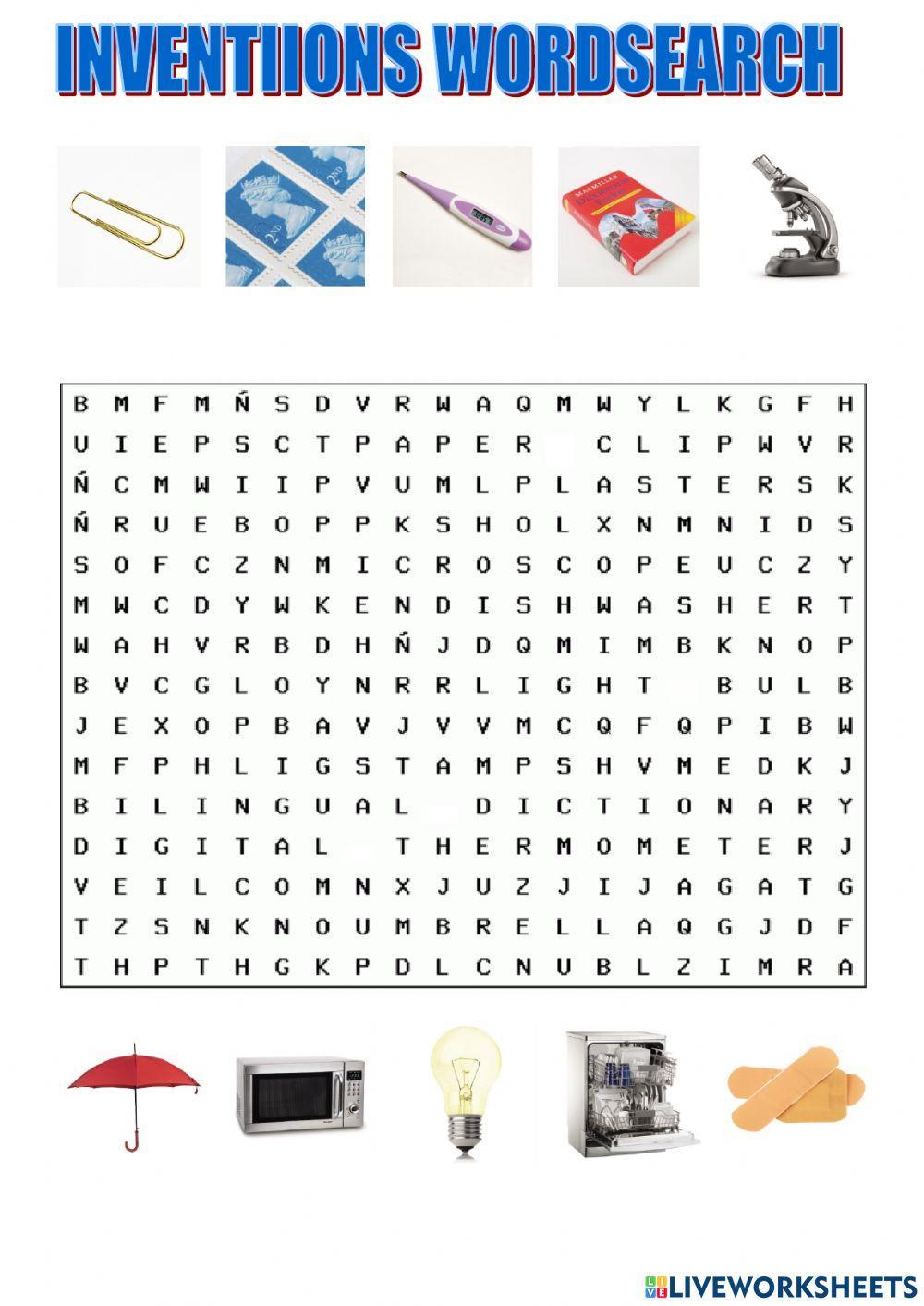 Inventions wordsearch tiger macmillan 6