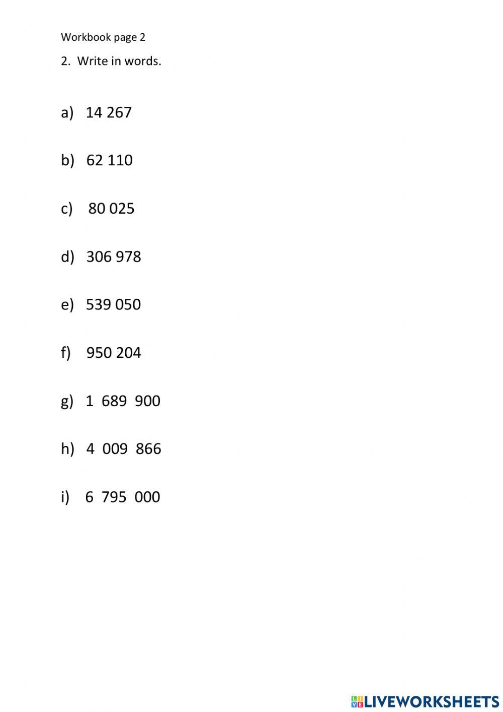 Place value upto million