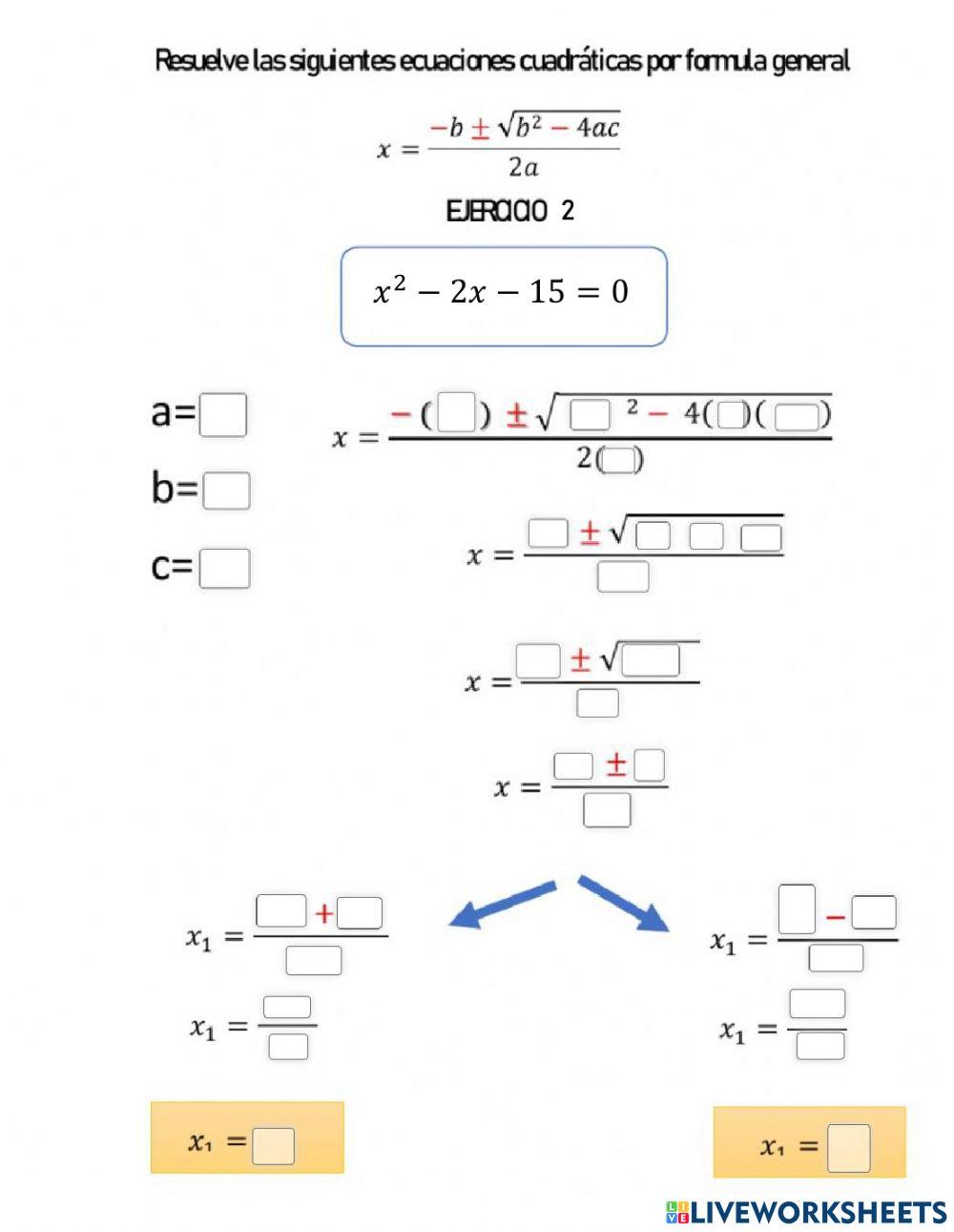 Ecuaciones Cuadrática por Fórmula General