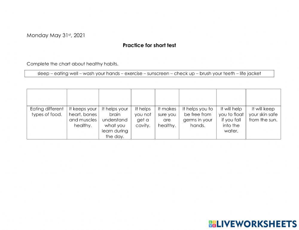 Practice for Short Test no. 1  2grade 2020 II Tri