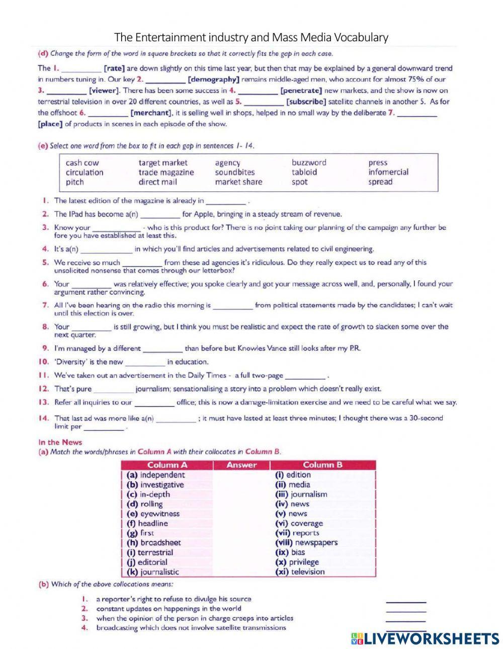 Entertainment Industry and Mass Media Vocabulary