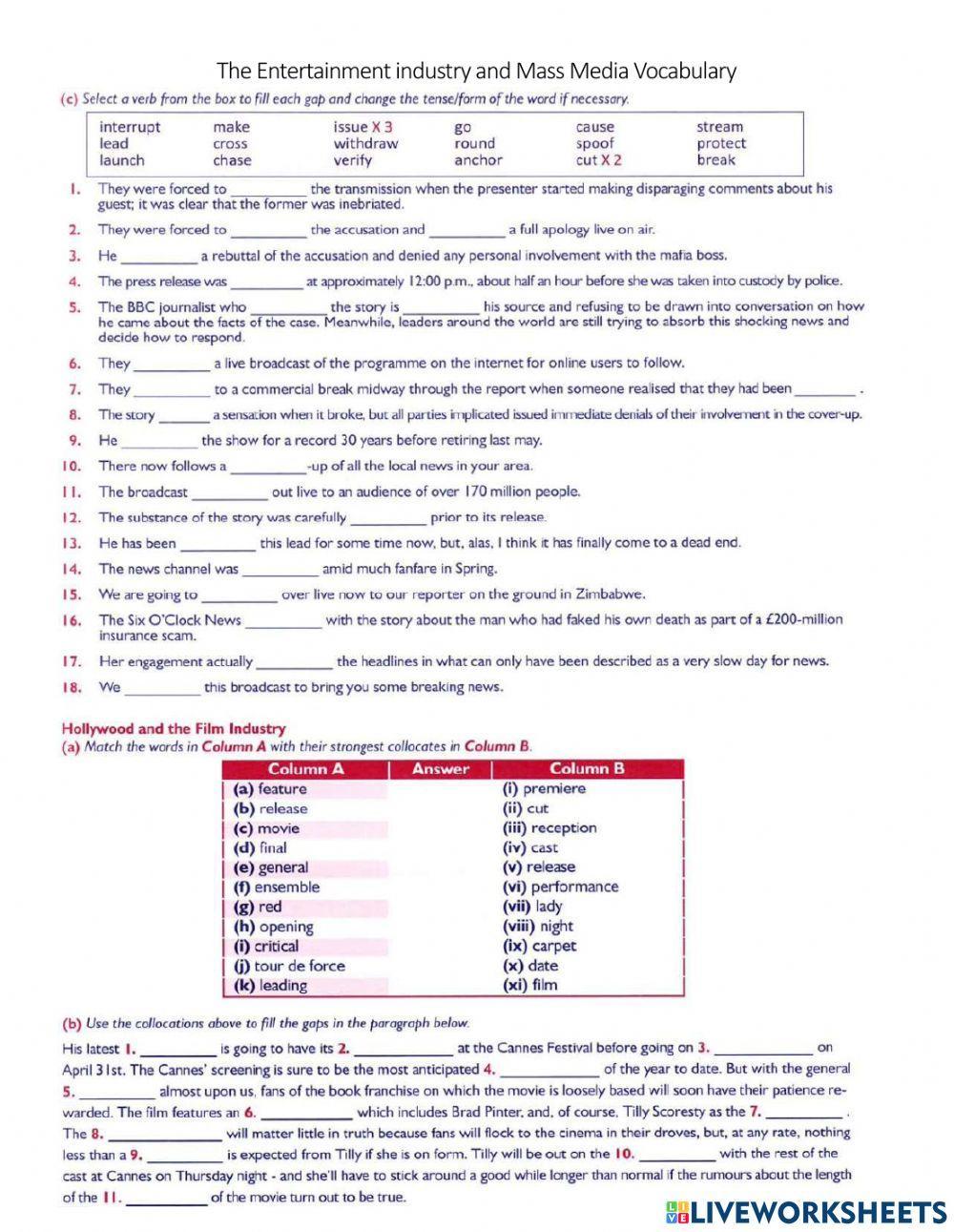 Entertainment Industry and Mass Media Vocabulary