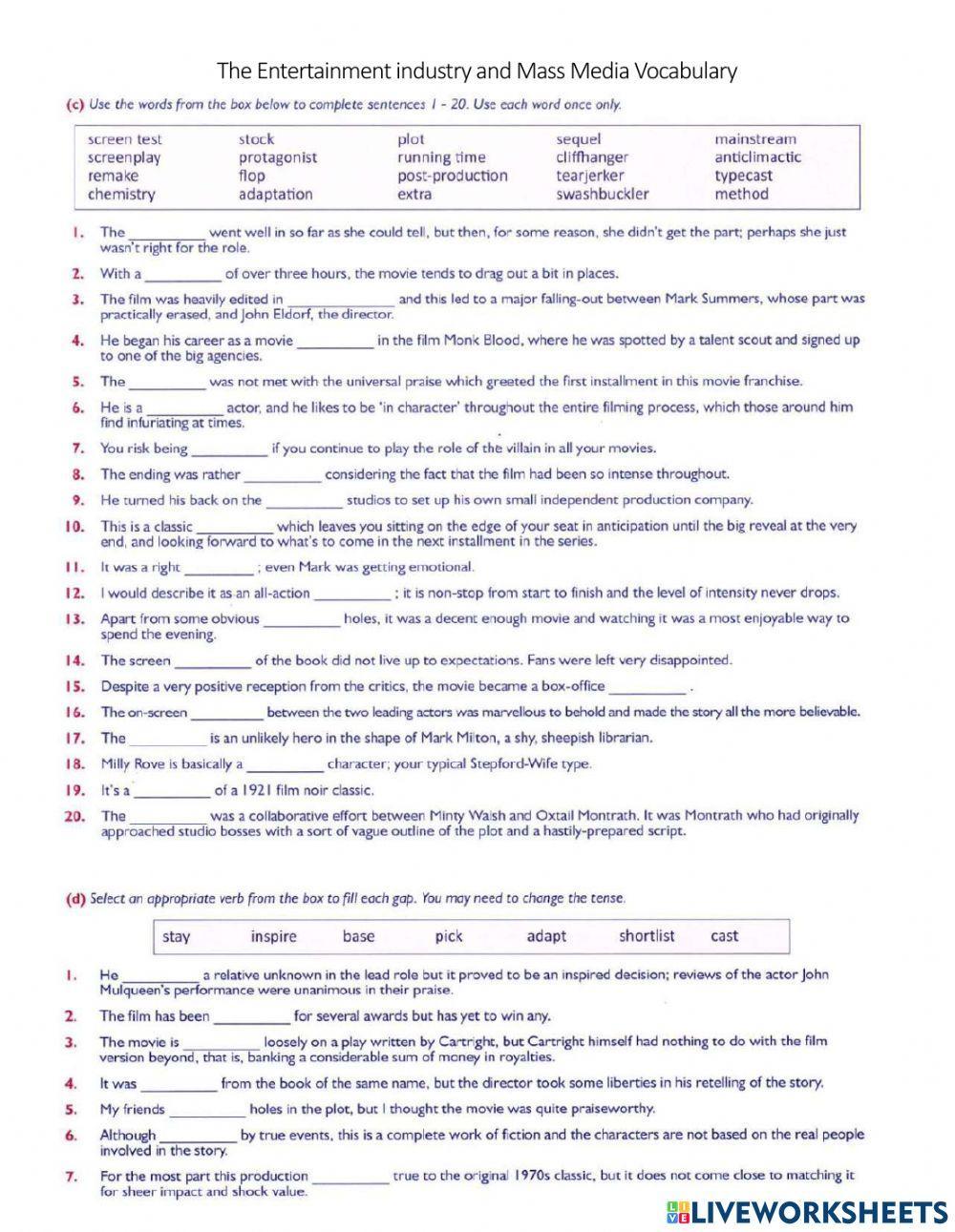 Entertainment Industry and Mass Media Vocabulary