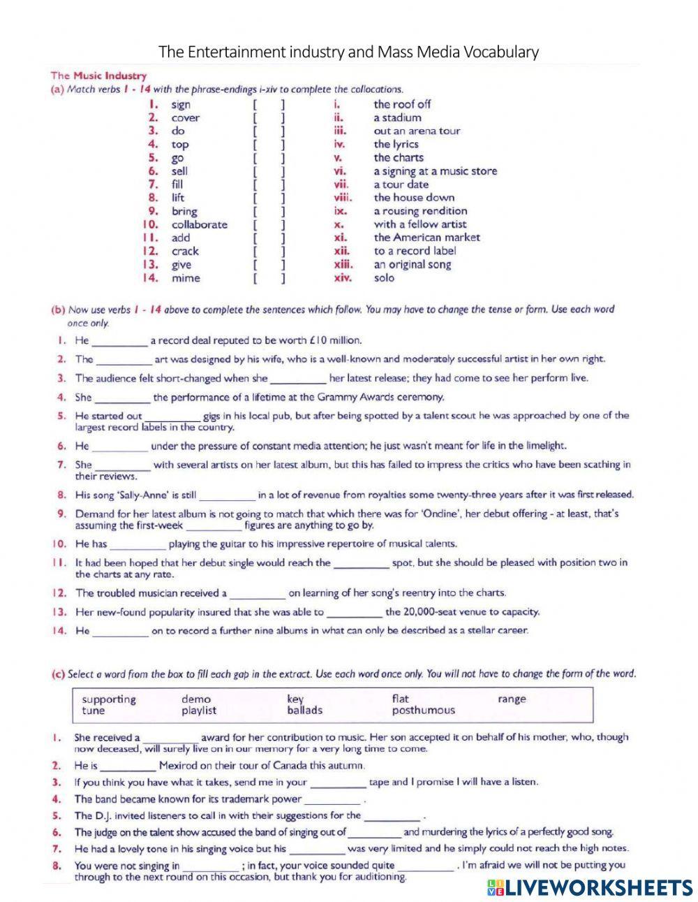 Entertainment Industry and Mass Media Vocabulary