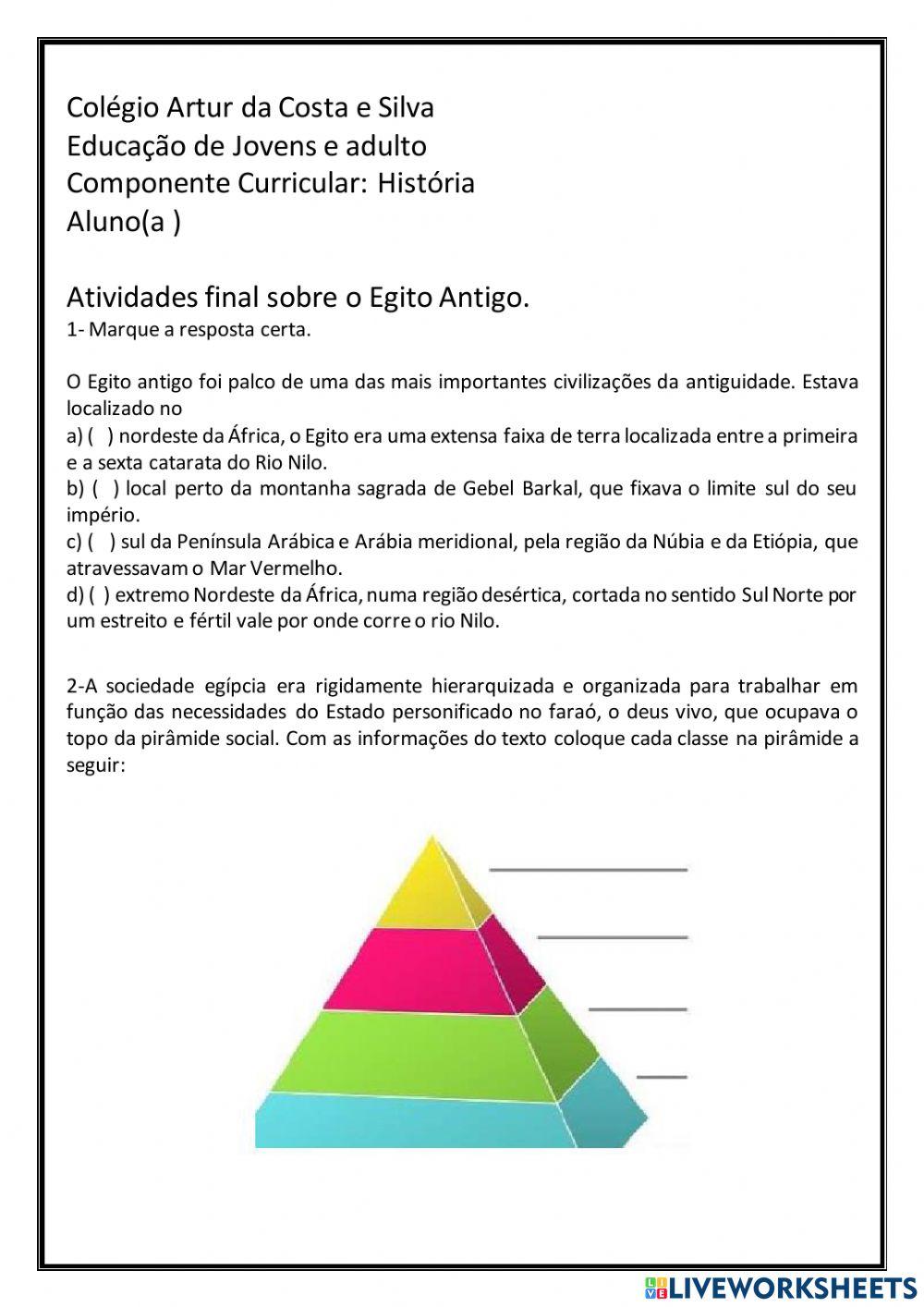 Atividade revisão Egito Antigo