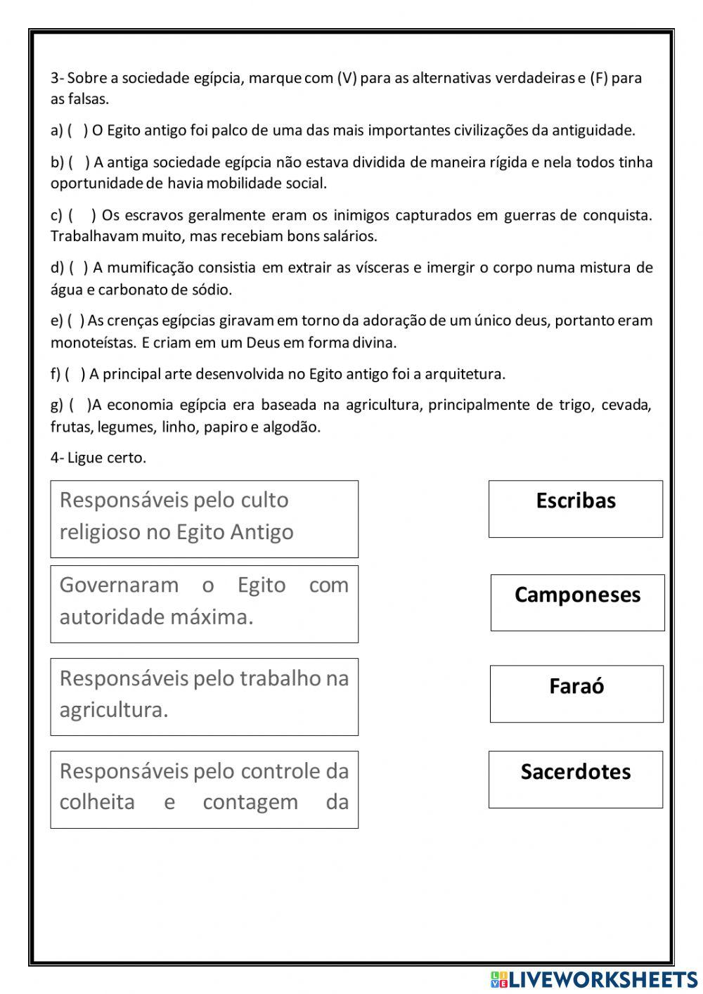 Atividade revisão Egito Antigo