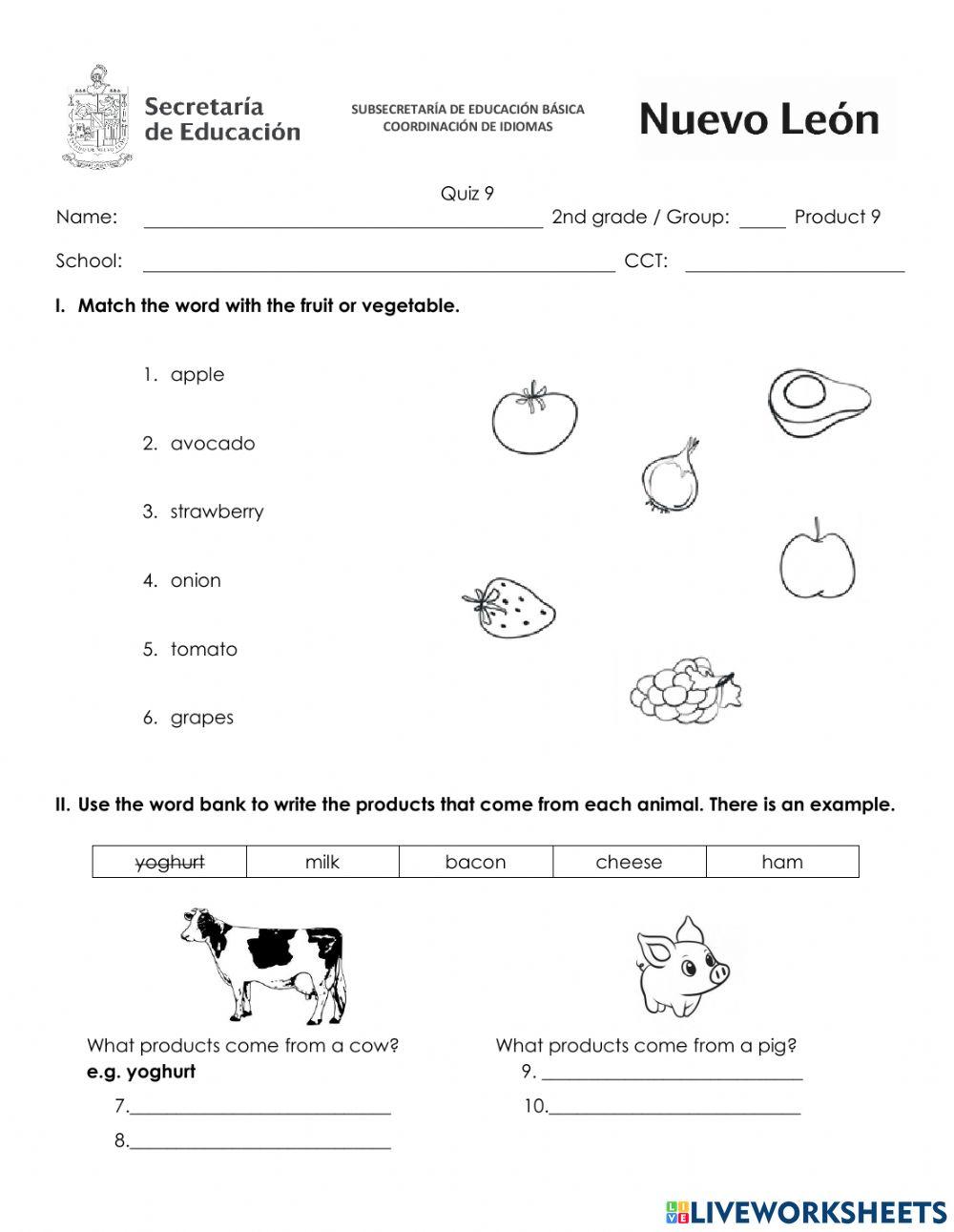 Quizz second grade product 9