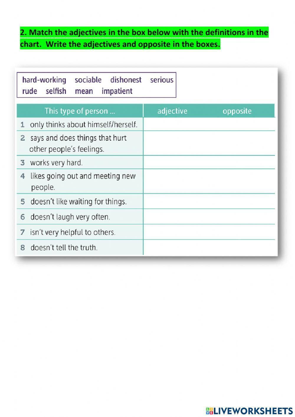 Personality adjectives