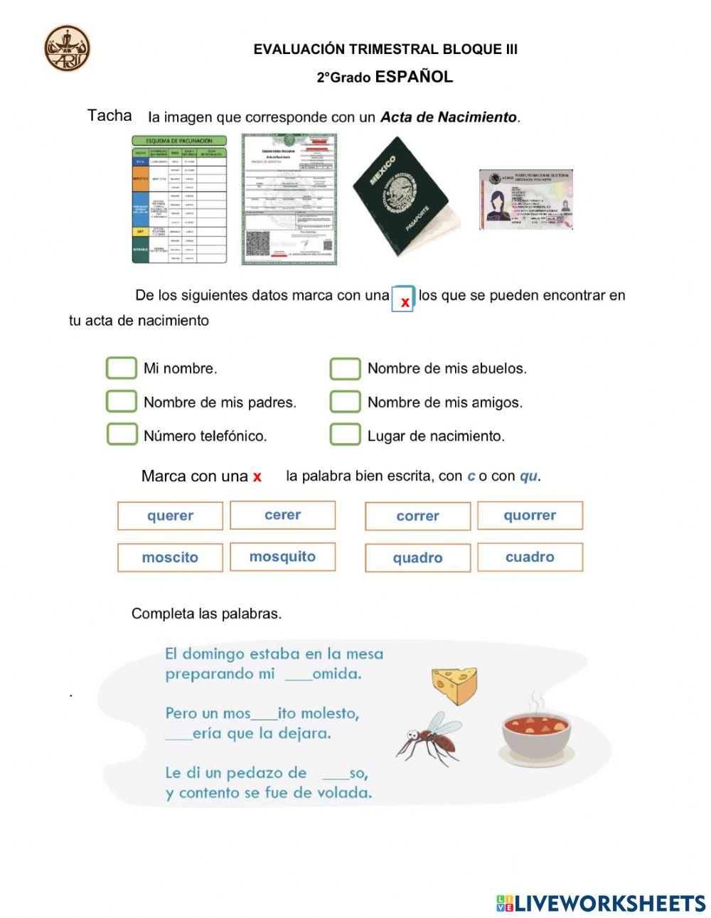 Evaluación 3 bloque Español