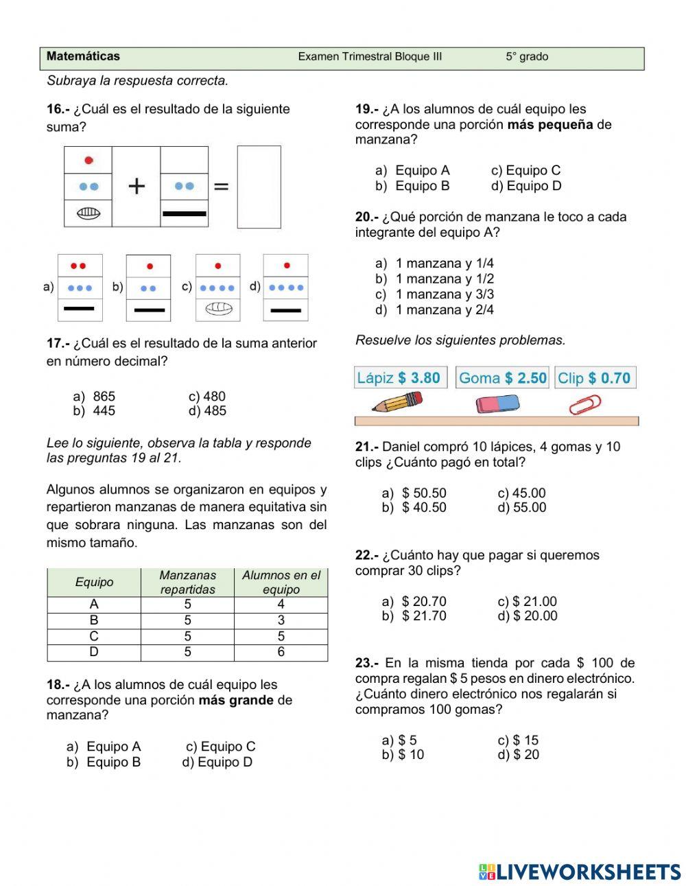 Matematicas examen
